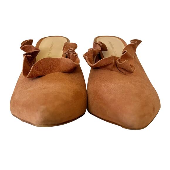 Loeffler Randall Langley Dusty Rose Kid Suede Leather Ruffle Mule Heels - Picture 9 of 10